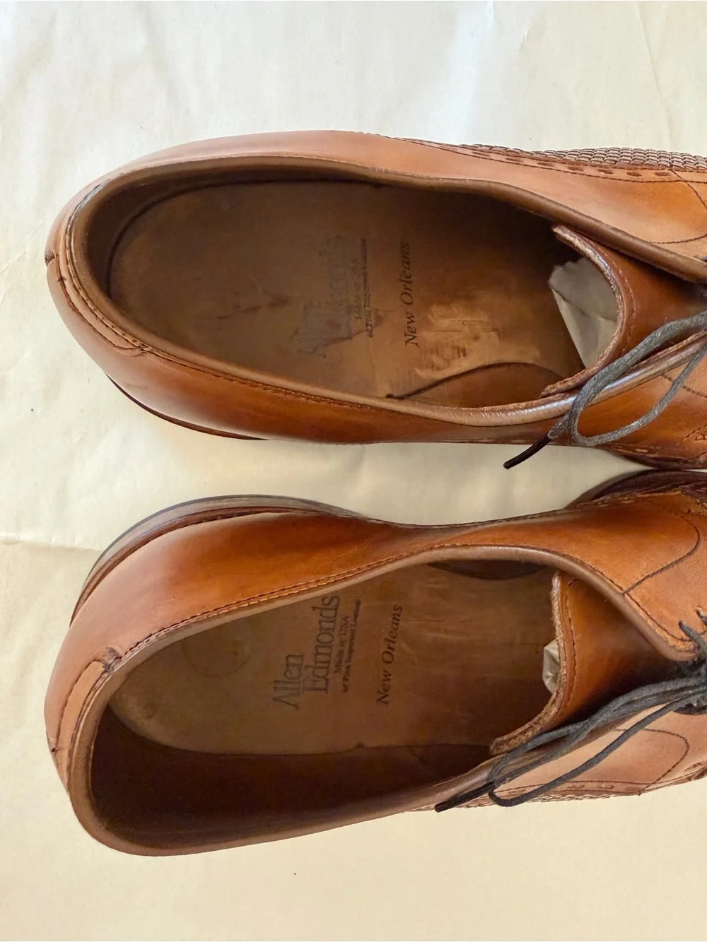 Allen Edmonds New Orleans Woven Leather Cap-Toe Derby in Tan/Brown Sz 10